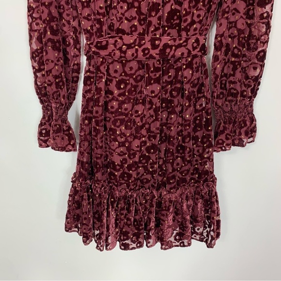 Alex Marie Skyler Burgundy Gold Burnout Velvet Dress Size 4 - Picture 9 of 11